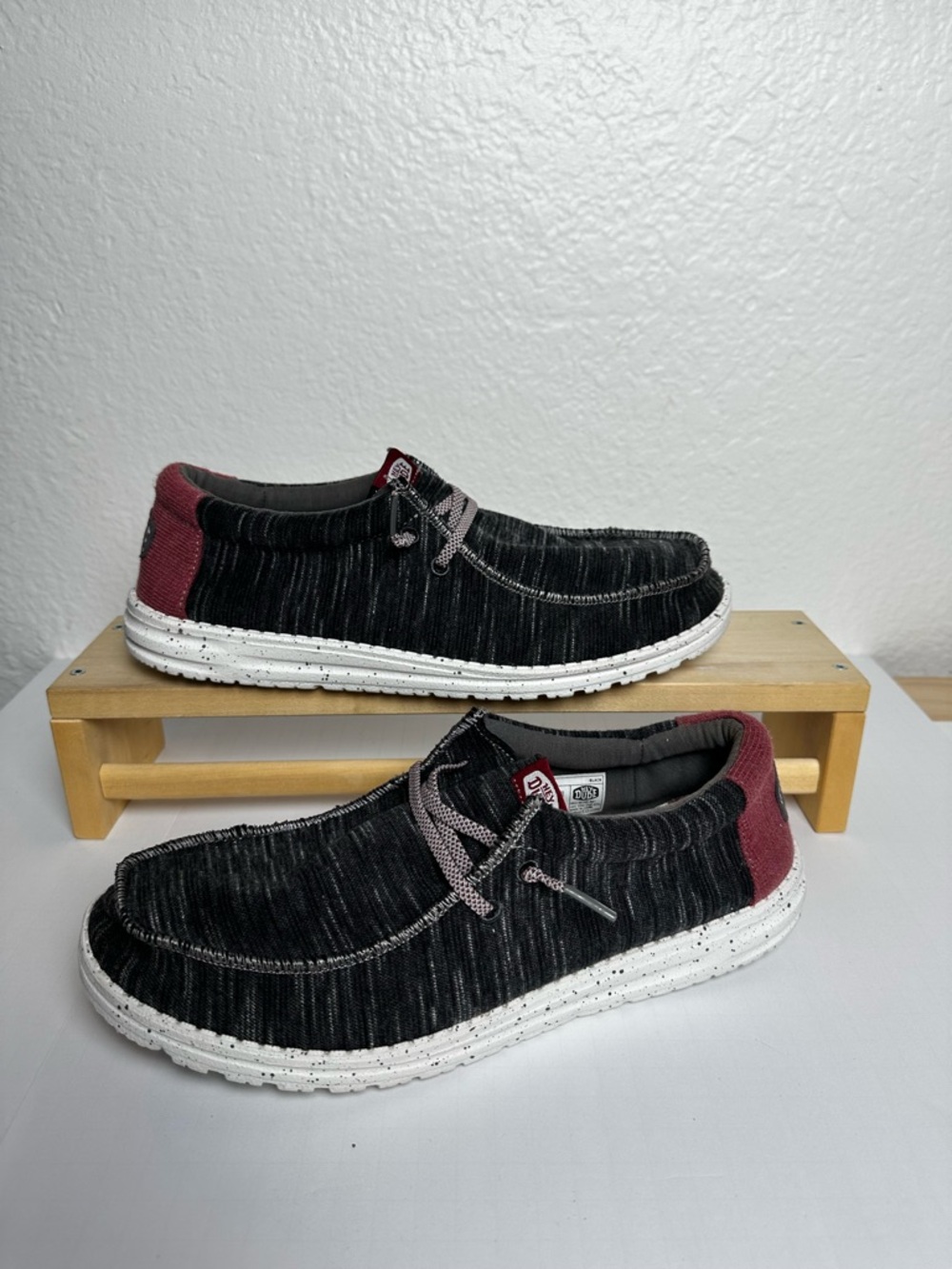 Hey Dude Wally Jersey Men's Loafers Slip On Shoes Black Burgundy Size 11